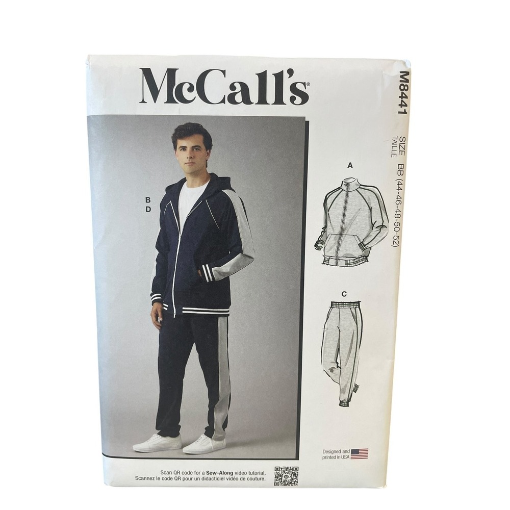 McCall's M8441 Jacket and Pants Pattern Men Size 44-52 Hooded Athletic Tracksuit